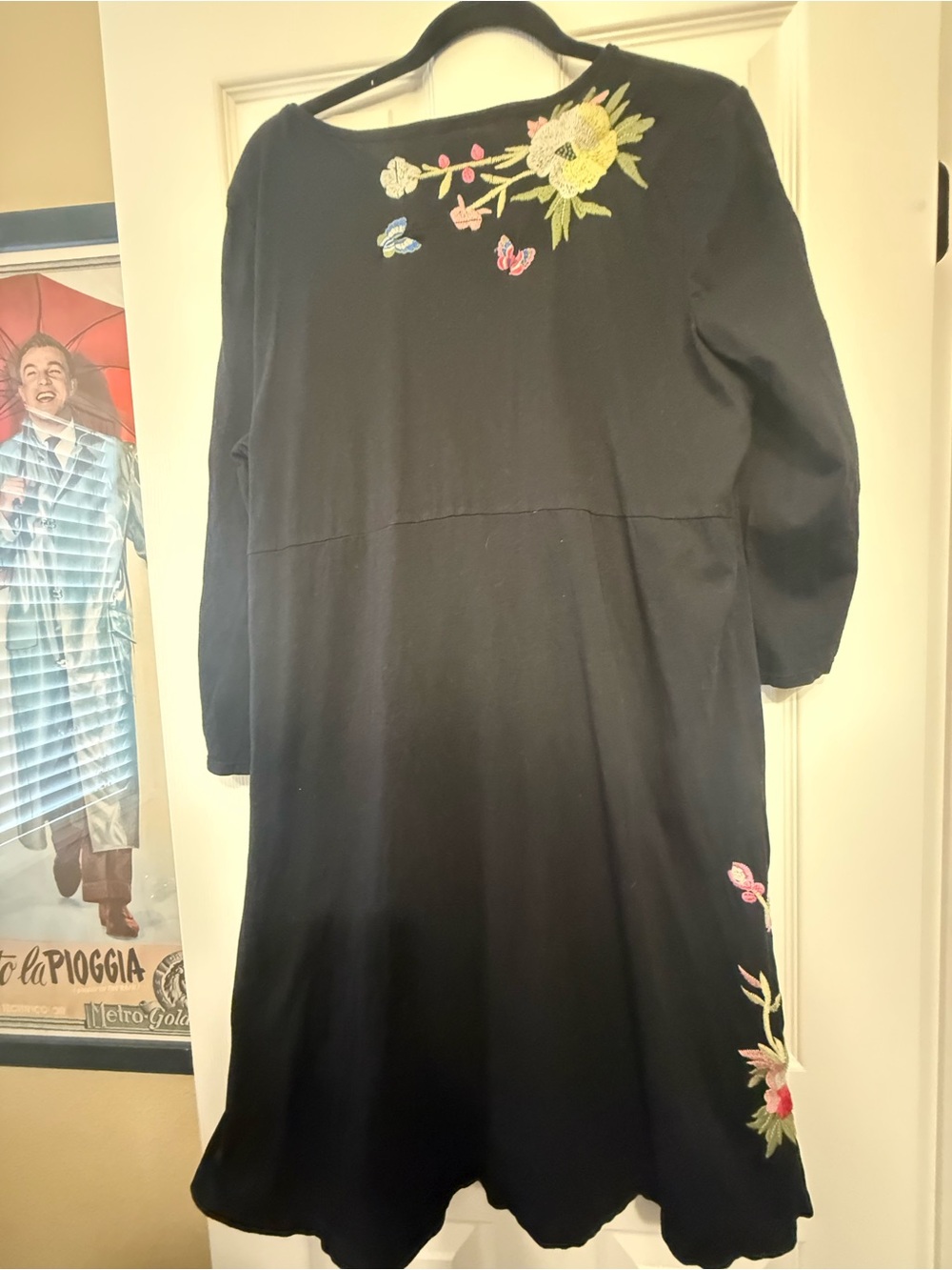 Johnny Was Black Floral Embroidered V-Neck Women’s Dress - Picture 5 of 8